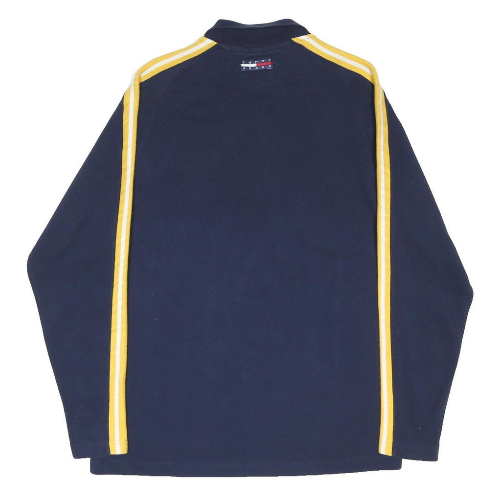 TOMMY JEANS Mens Navy Blue Yellow Stripe Long Sleeve Polo Shirt L Cotton Blend