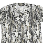 MORGAN Y2K Womens Black Beige Print Top Short Sleeve V-Neck M Stylish Polyester