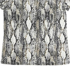 MORGAN Y2K Womens Black Beige Print Top Short Sleeve V-Neck M Stylish Polyester