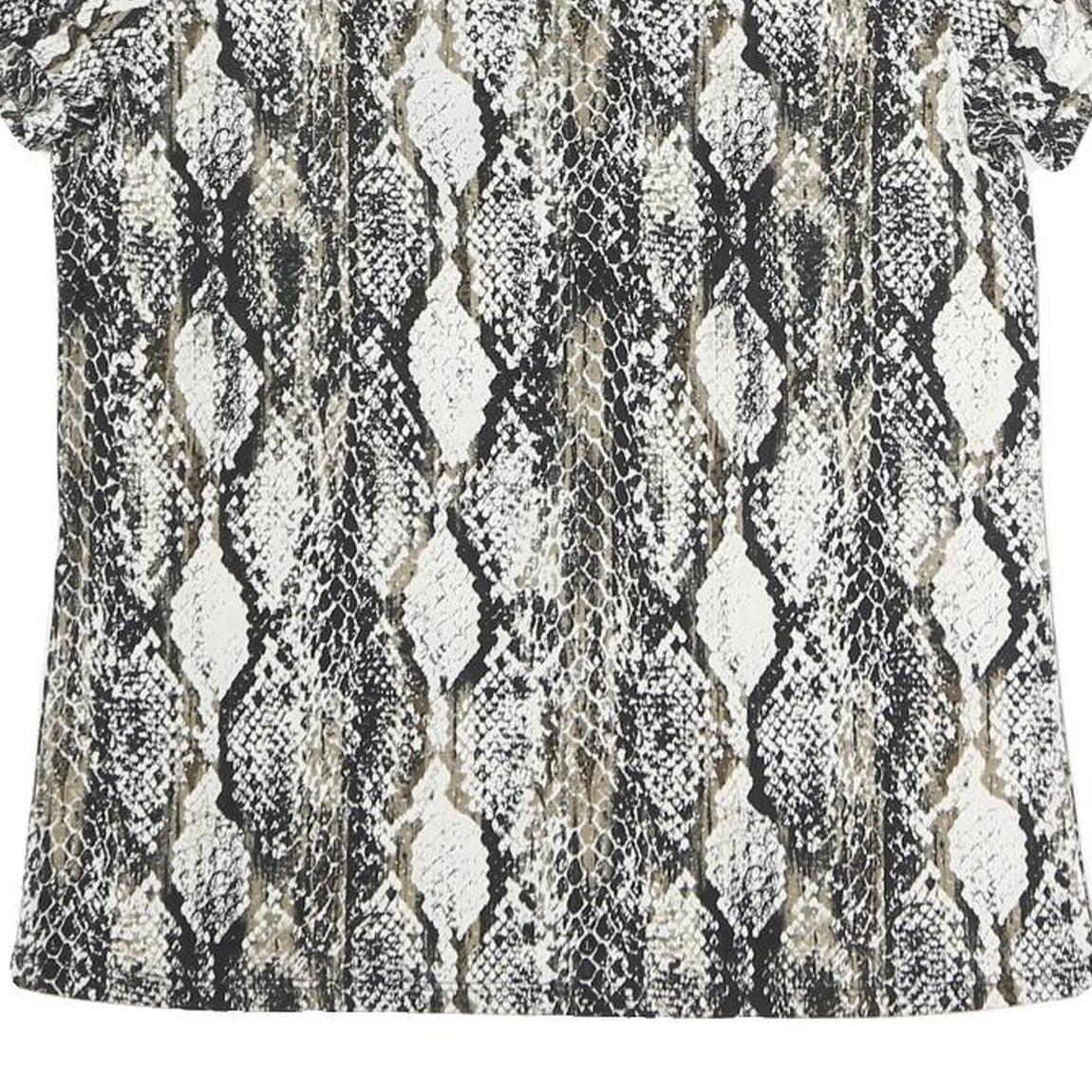 MORGAN Y2K Womens Black Beige Print Top Short Sleeve V-Neck M Stylish Polyester