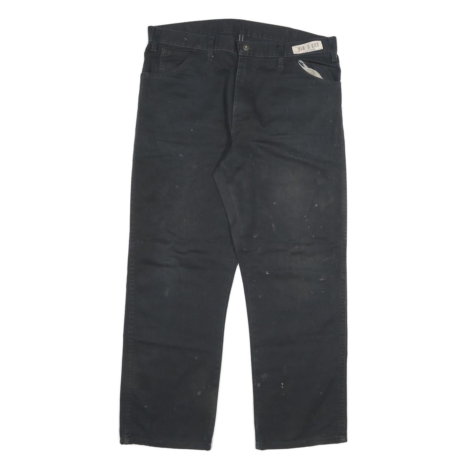 DICKIES Mens Black Regular Fit Straight Leg Cotton Blend Trousers W38 L30