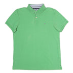 TOMMY HILFIGER Mens Green Cotton Blend Polo Shirt L Classic Logo Short Sleeve