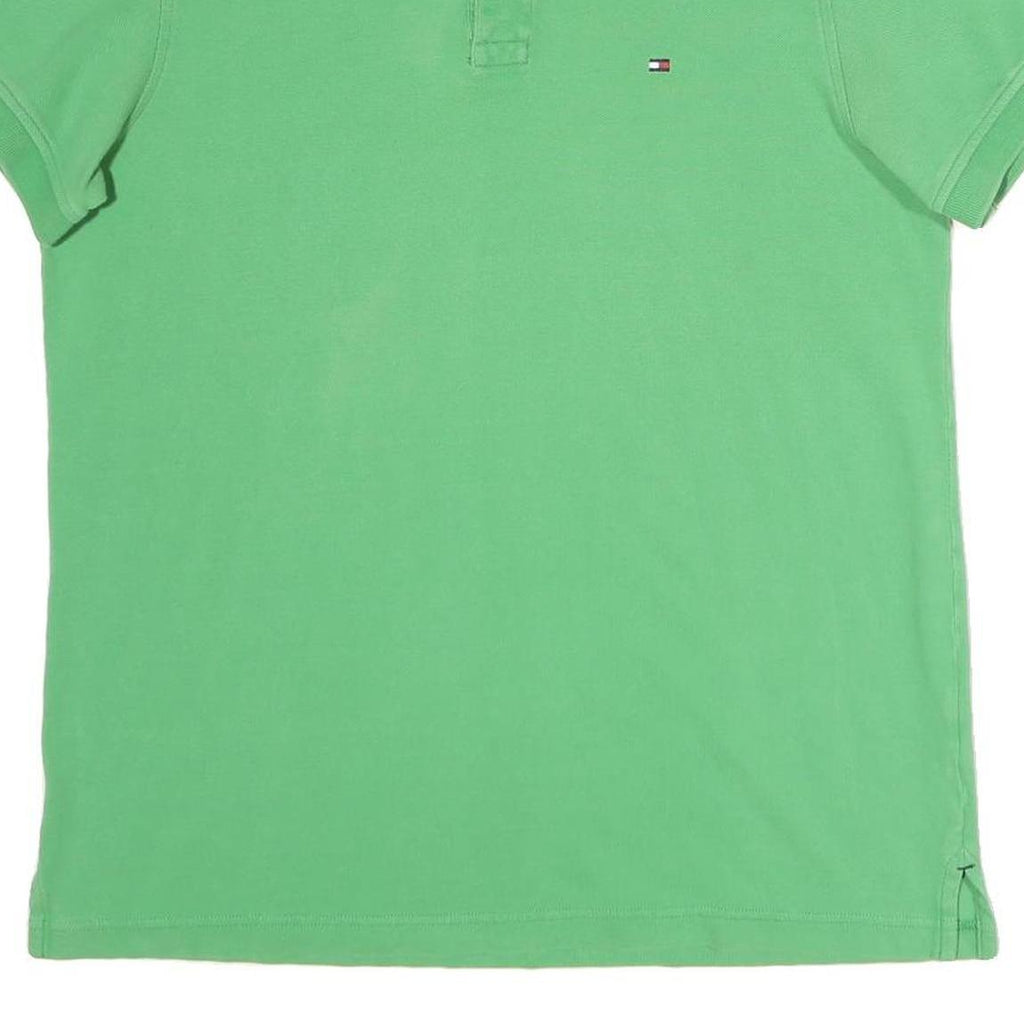 TOMMY HILFIGER Mens Green Cotton Blend Polo Shirt L Classic Logo Short Sleeve