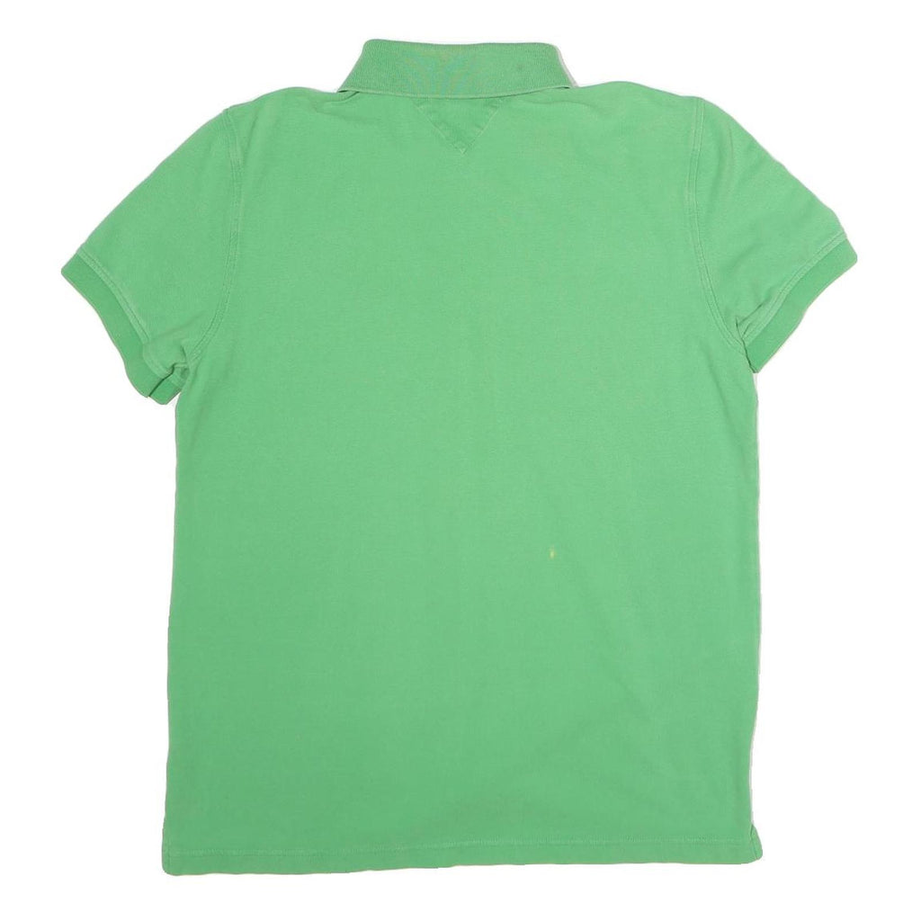 TOMMY HILFIGER Mens Green Cotton Blend Polo Shirt L Classic Logo Short Sleeve