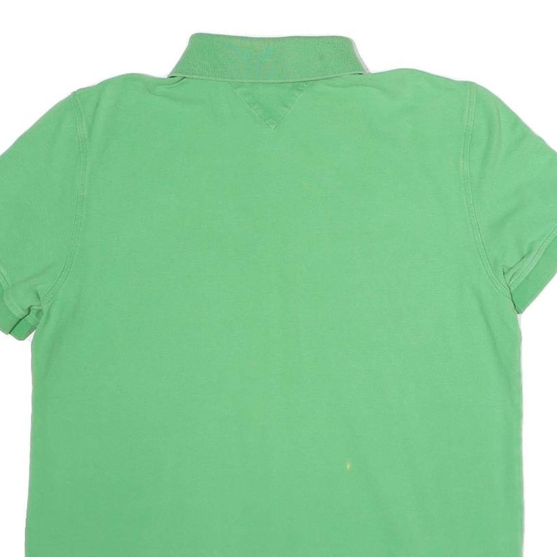 TOMMY HILFIGER Mens Green Cotton Blend Polo Shirt L Classic Logo Short Sleeve