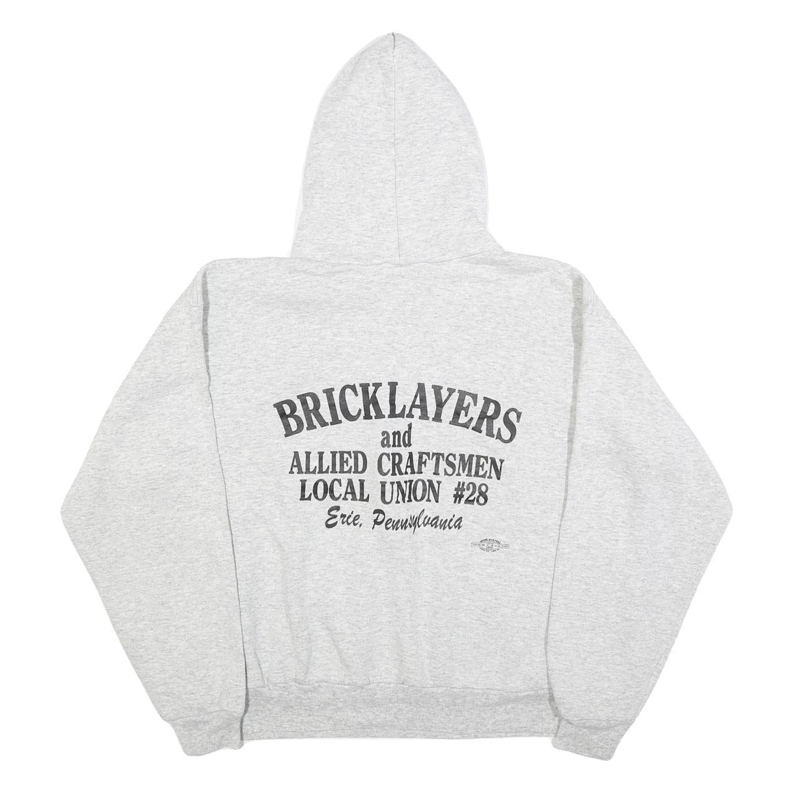 Womens Grey Bricklayers Union Local #28 Hooded Pullover XL Cotton Blend Casual