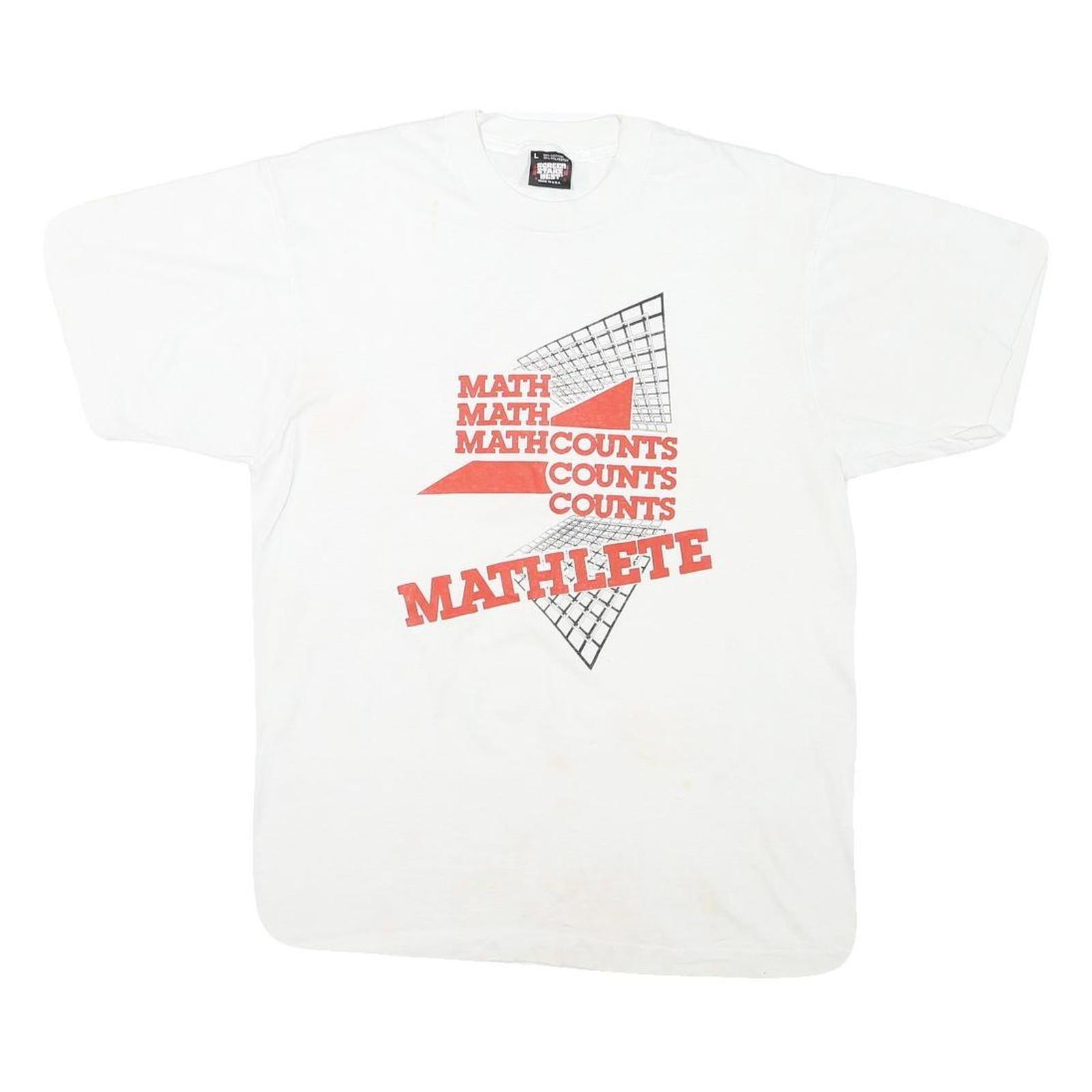 THE BEST Mens White Graphic T-Shirt L Short Sleeve Crew Neck Math Counts