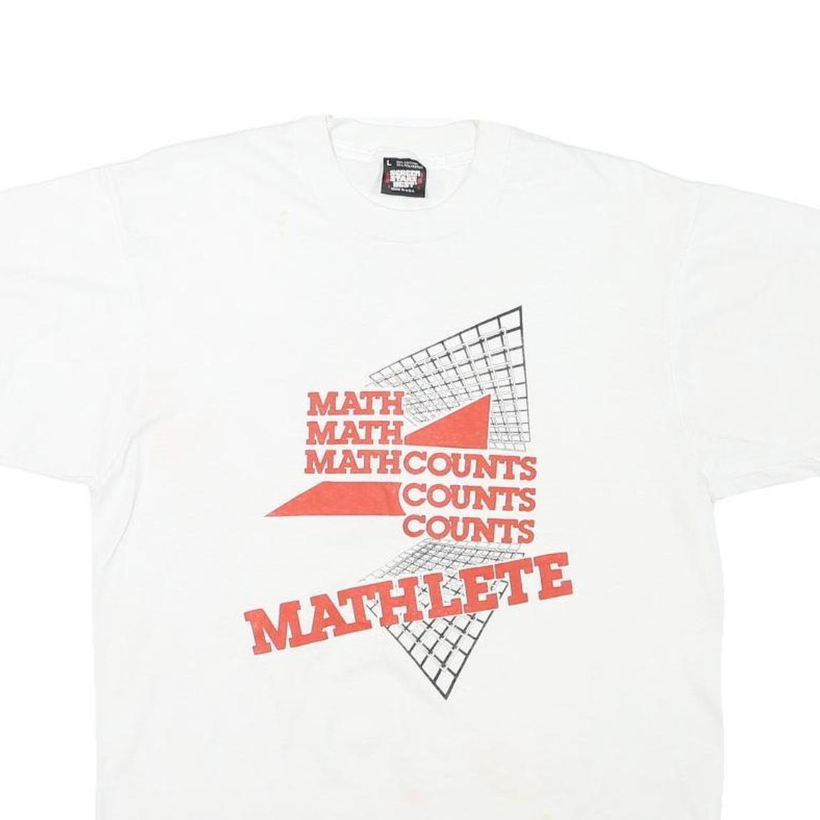 THE BEST Mens White Graphic T-Shirt L Short Sleeve Crew Neck Math Counts