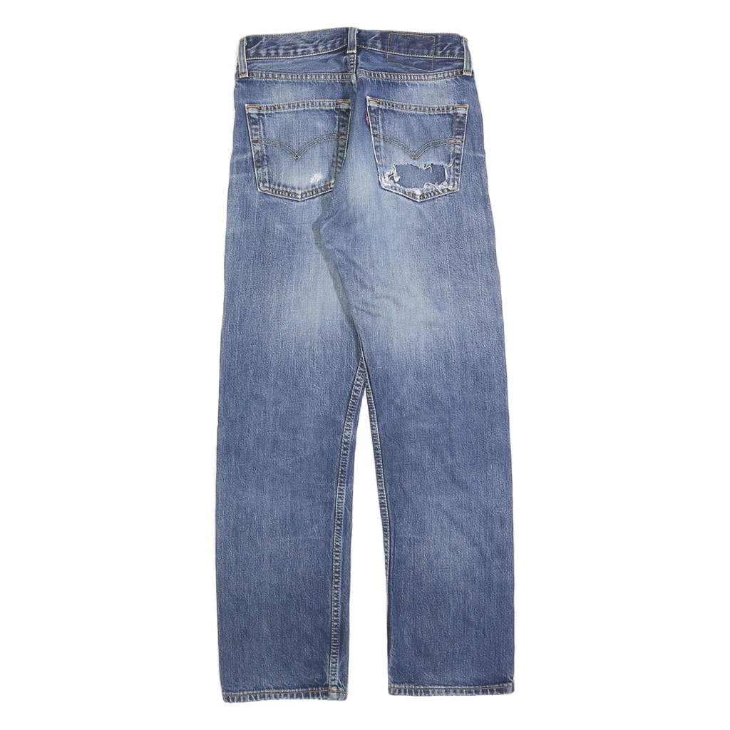 LEVI'S Mens Regular Fit Blue Denim Jeans W26 L28 Distressed Button Closure