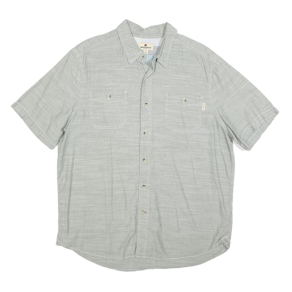 WOOLRICH Mens Grey Cotton Blend Short Sleeve Shirt L Casual Lightweight