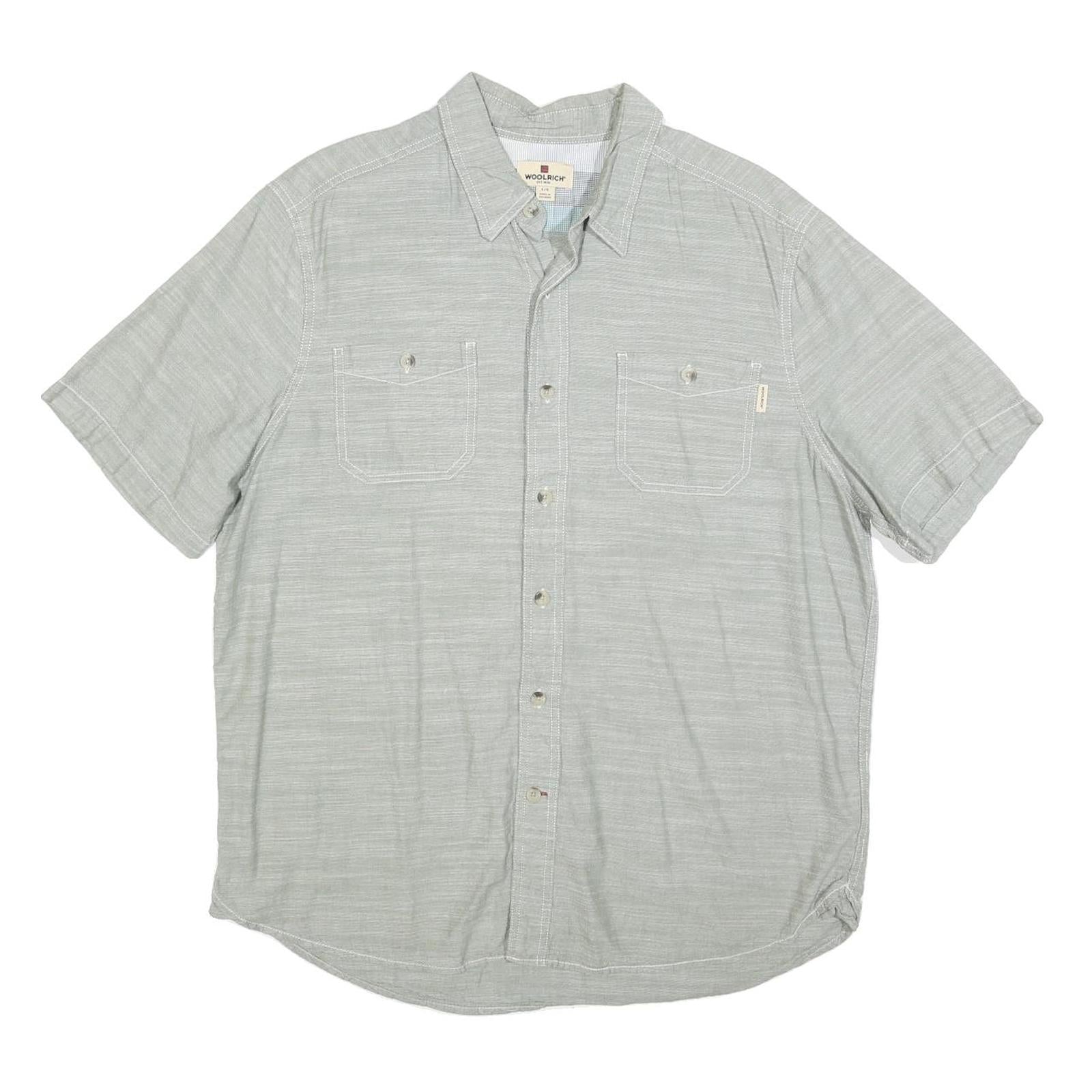 WOOLRICH Mens Grey Cotton Blend Short Sleeve Shirt L Casual Lightweight
