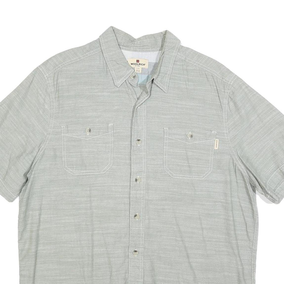 WOOLRICH Mens Grey Cotton Blend Short Sleeve Shirt L Casual Lightweight