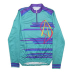 DESCENTE Mens Blue & Purple Graphic Long Sleeve 1/4 Zip T-Shirt L Polyester