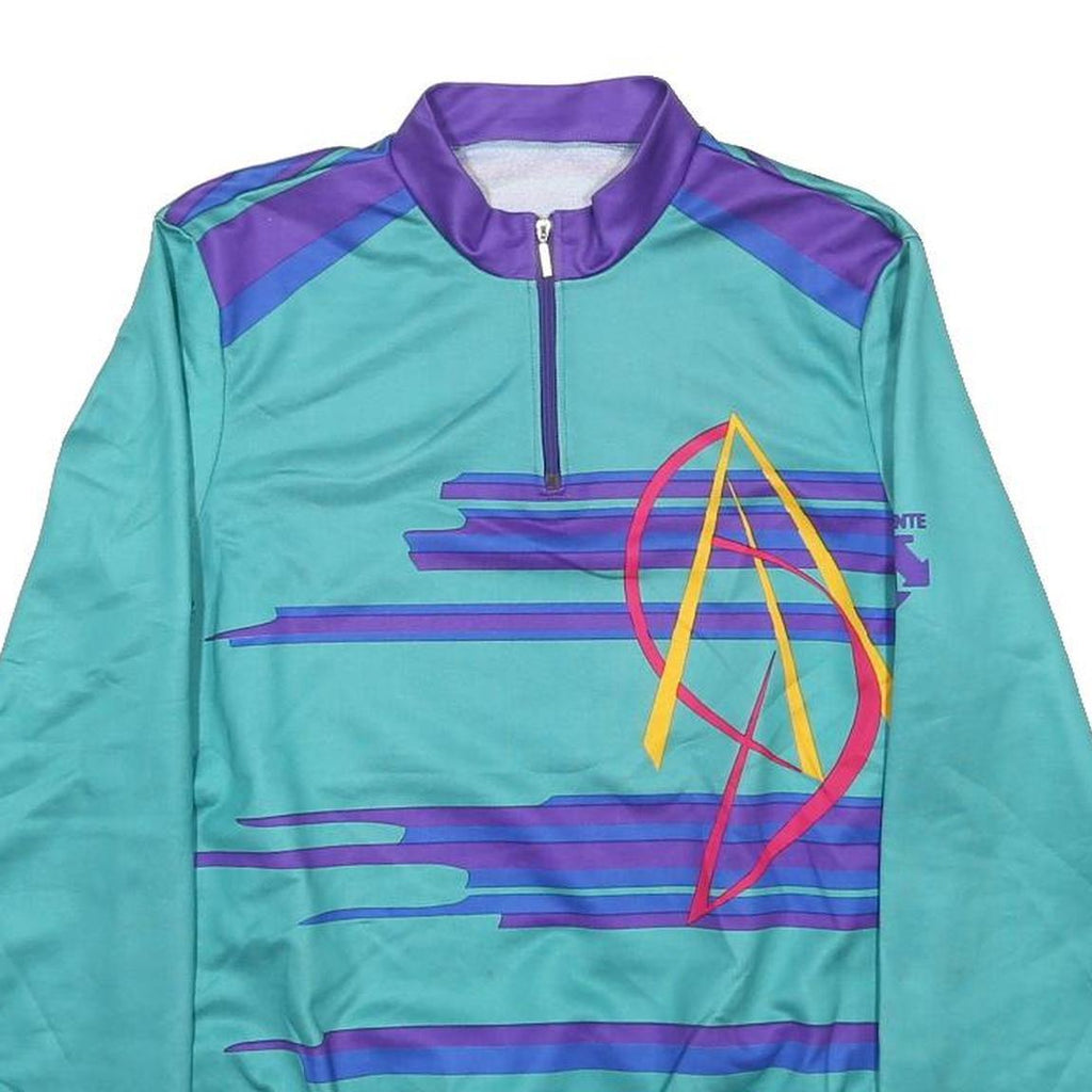 DESCENTE Mens Blue & Purple Graphic Long Sleeve 1/4 Zip T-Shirt L Polyester