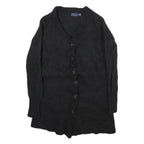 POLO RALPH LAUREN Womens Black Wool Plain Button Up Jumper V Neck Tight Knit M