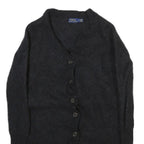POLO RALPH LAUREN Womens Black Wool Plain Button Up Jumper V Neck Tight Knit M