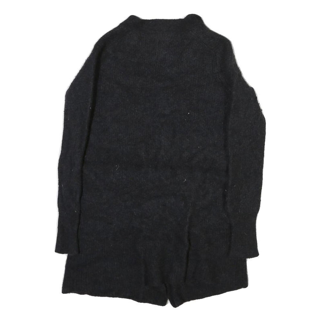 POLO RALPH LAUREN Womens Black Wool Plain Button Up Jumper V Neck Tight Knit M