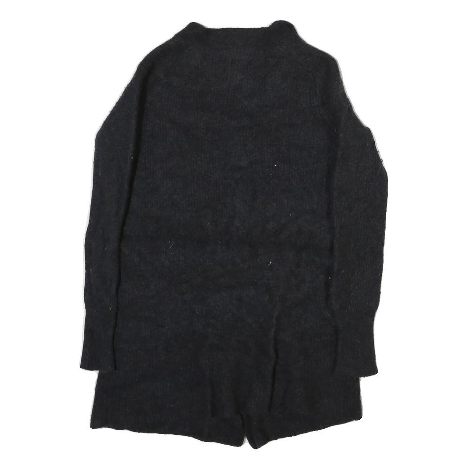 POLO RALPH LAUREN Womens Black Wool Plain Button Up Jumper V Neck Tight Knit M