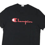 CHAMPION Mens Black Red Logo Graphic T-Shirt L Short Sleeve Crew Neck Cotton