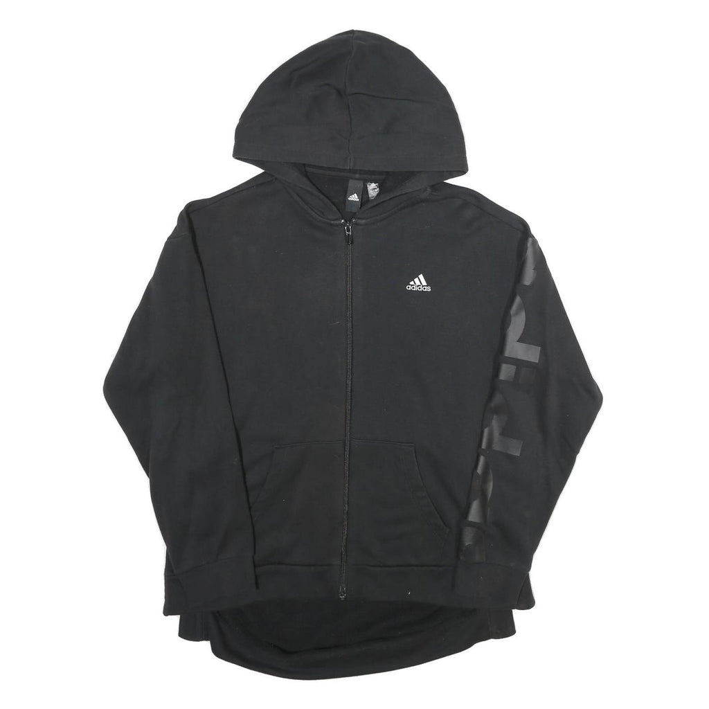ADIDAS Womens Black Full Zip Hoodie UK 10 Logo Sleeve Print Casual