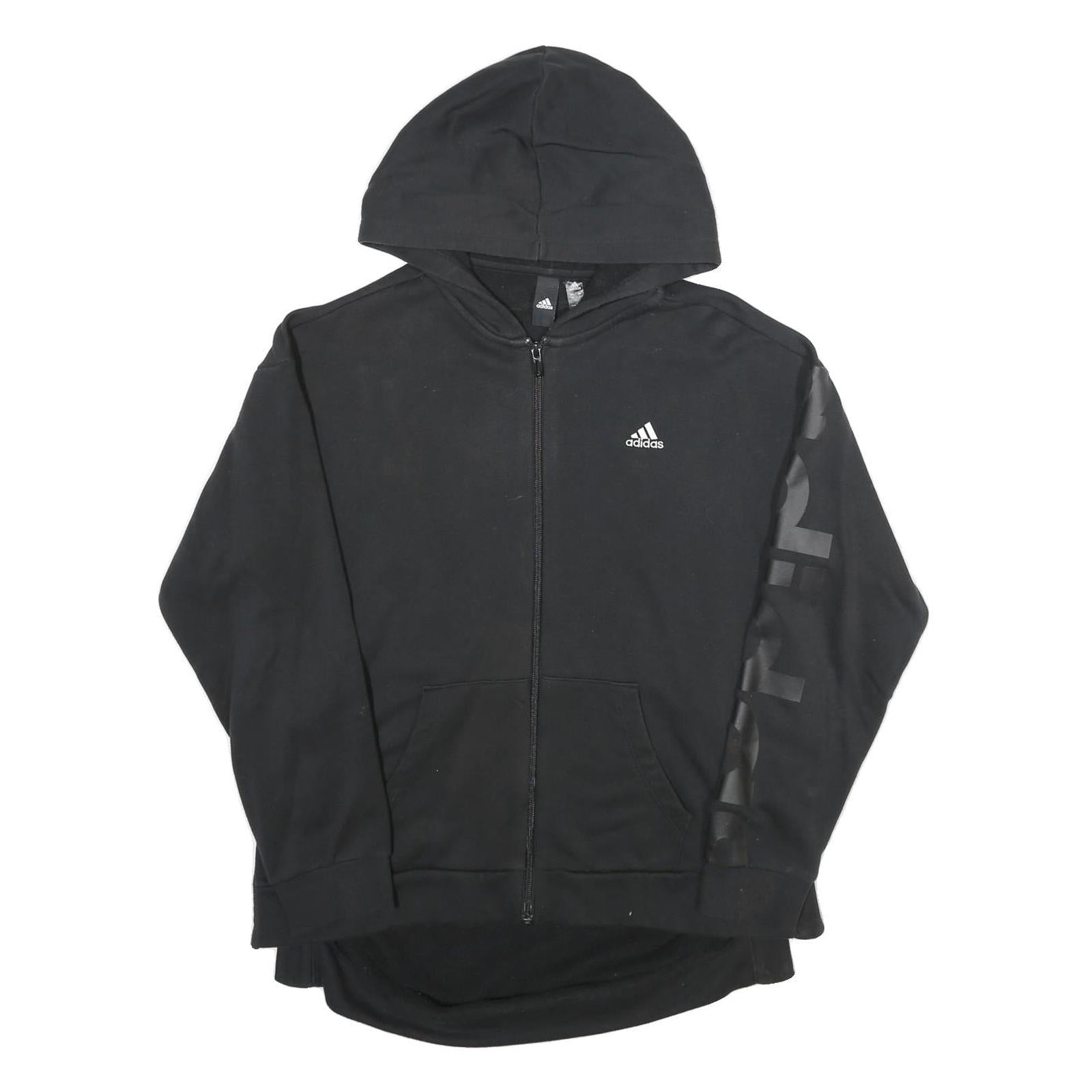 ADIDAS Womens Black Full Zip Hoodie UK 10 Logo Sleeve Print Casual