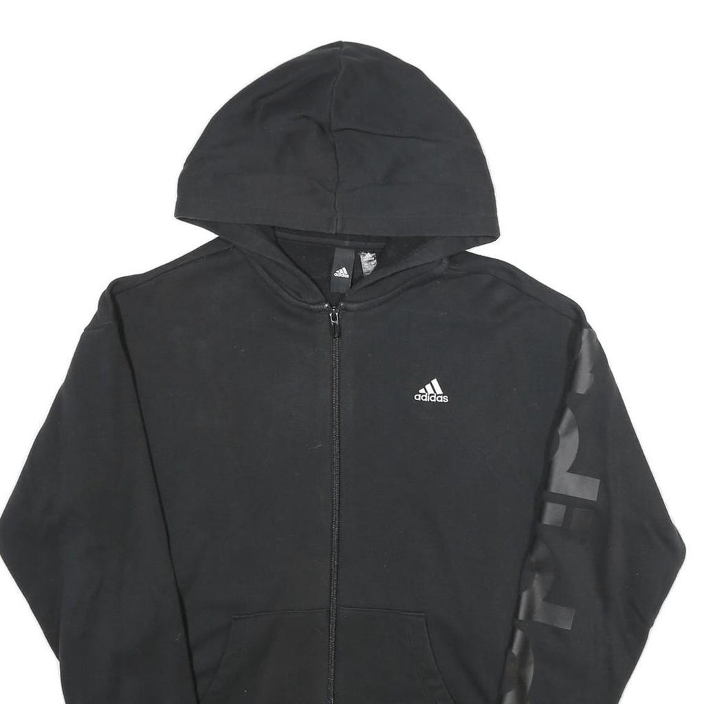 ADIDAS Womens Black Full Zip Hoodie UK 10 Logo Sleeve Print Casual