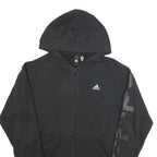 ADIDAS Womens Black Full Zip Hoodie UK 10 Logo Sleeve Print Casual