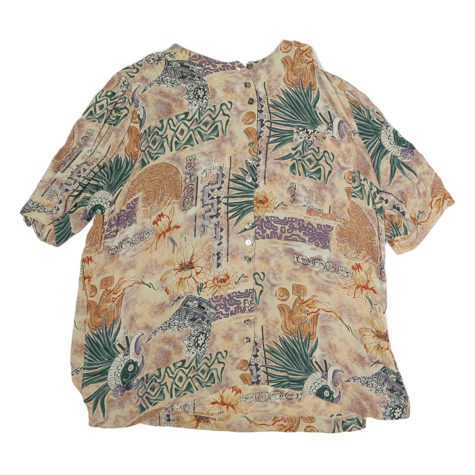 ACKERMANN Womens Beige Printed Shirt 3/4 Sleeve Round Neck L Lightweight