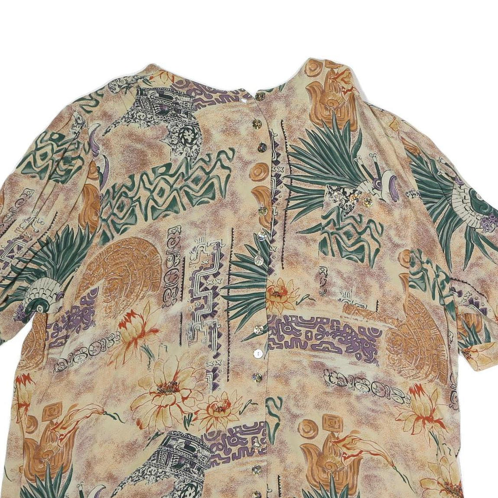 ACKERMANN Womens Beige Printed Shirt 3/4 Sleeve Round Neck L Lightweight