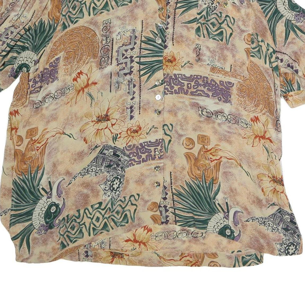 ACKERMANN Womens Beige Printed Shirt 3/4 Sleeve Round Neck L Lightweight