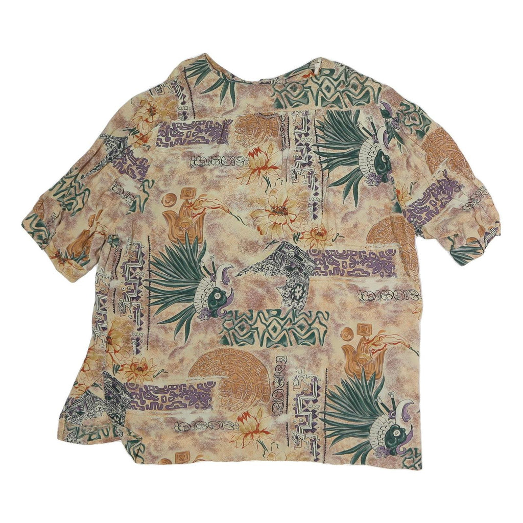 ACKERMANN Womens Beige Printed Shirt 3/4 Sleeve Round Neck L Lightweight