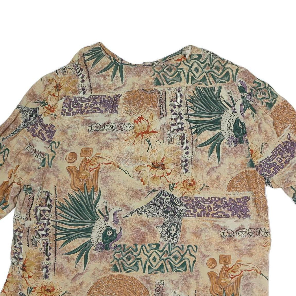 ACKERMANN Womens Beige Printed Shirt 3/4 Sleeve Round Neck L Lightweight