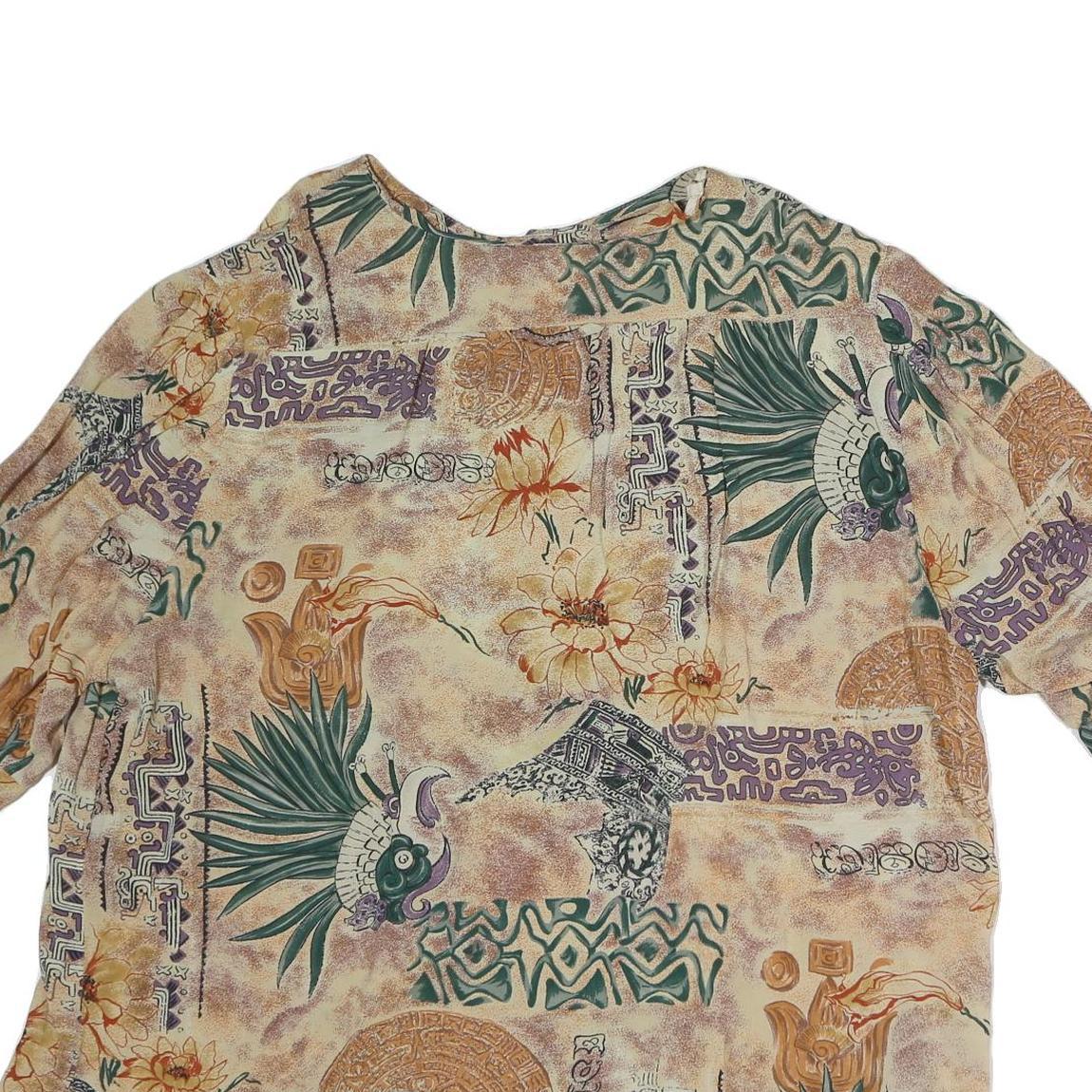 ACKERMANN Womens Beige Printed Shirt 3/4 Sleeve Round Neck L Lightweight