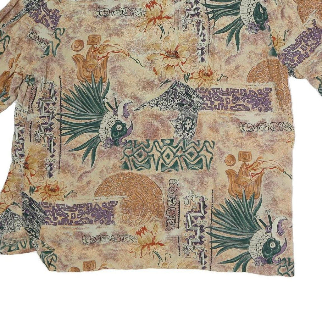 ACKERMANN Womens Beige Printed Shirt 3/4 Sleeve Round Neck L Lightweight