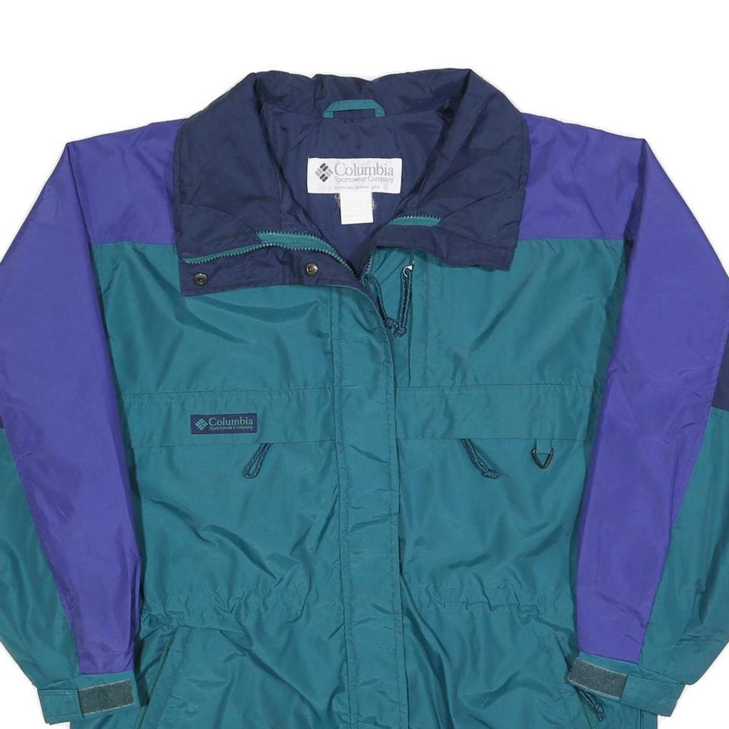 COLUMBIA Womens Blue Green Zip Jacket L Polyester Blend Colourblock Outdoor