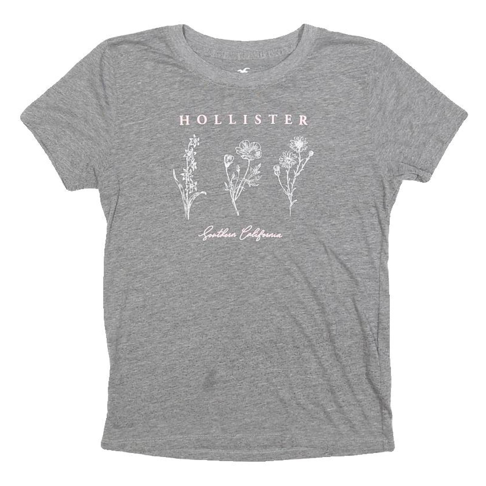 HOLLISTER Womens Grey Floral Print Basic Short Sleeve Crew Neck XS Cotton Blend