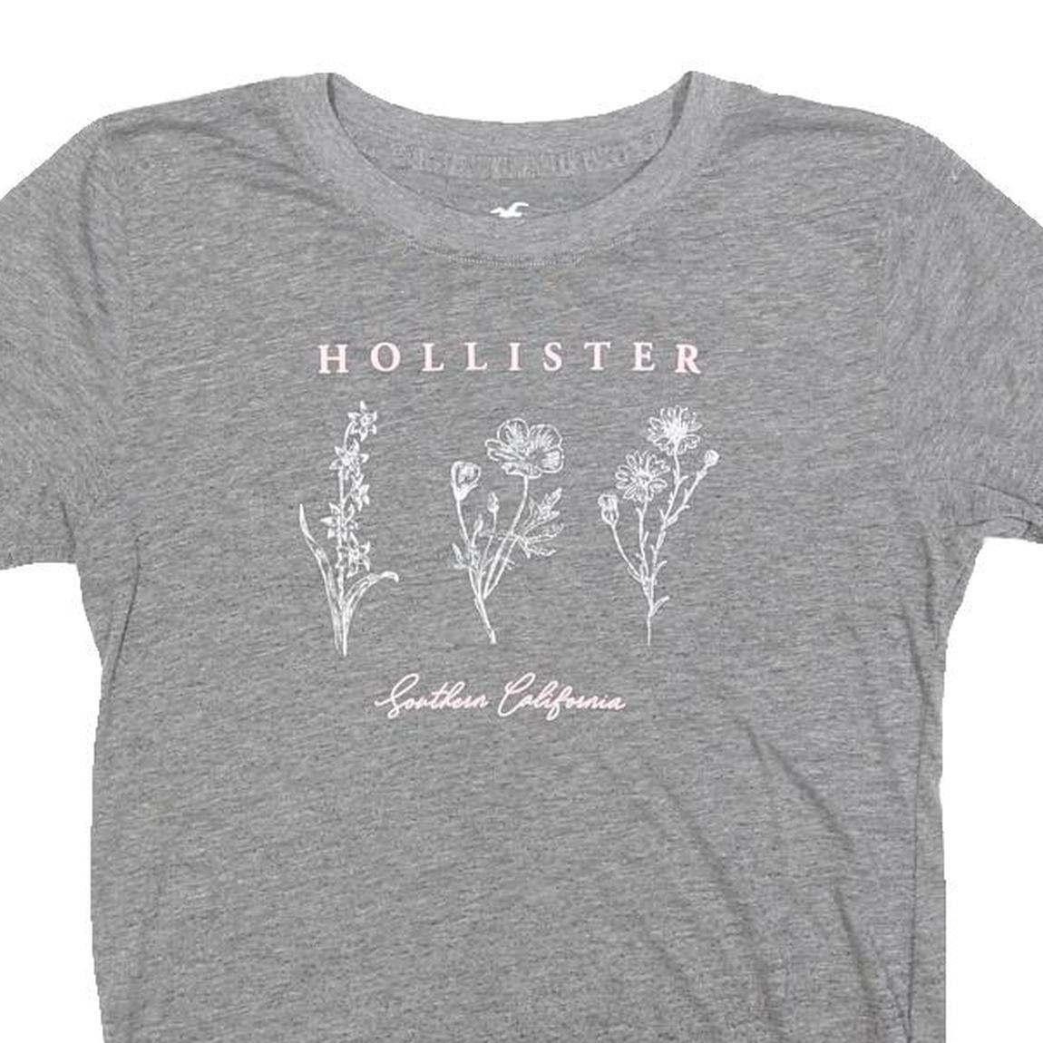 HOLLISTER Womens Grey Floral Print Basic Short Sleeve Crew Neck XS Cotton Blend