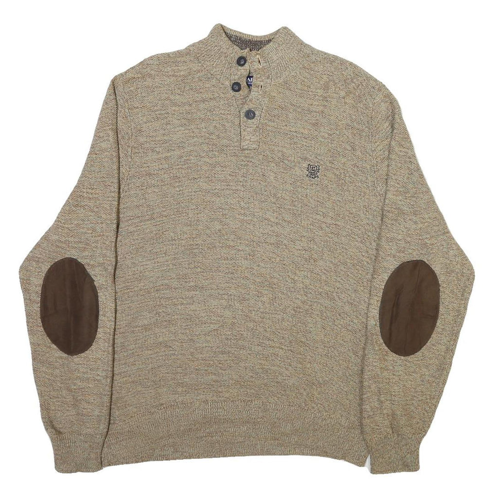 CHAPS Mens Beige Button Up Plain Roll Neck Basic Knit L Cotton Blend Jumper