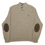 CHAPS Mens Beige Button Up Plain Roll Neck Basic Knit L Cotton Blend Jumper