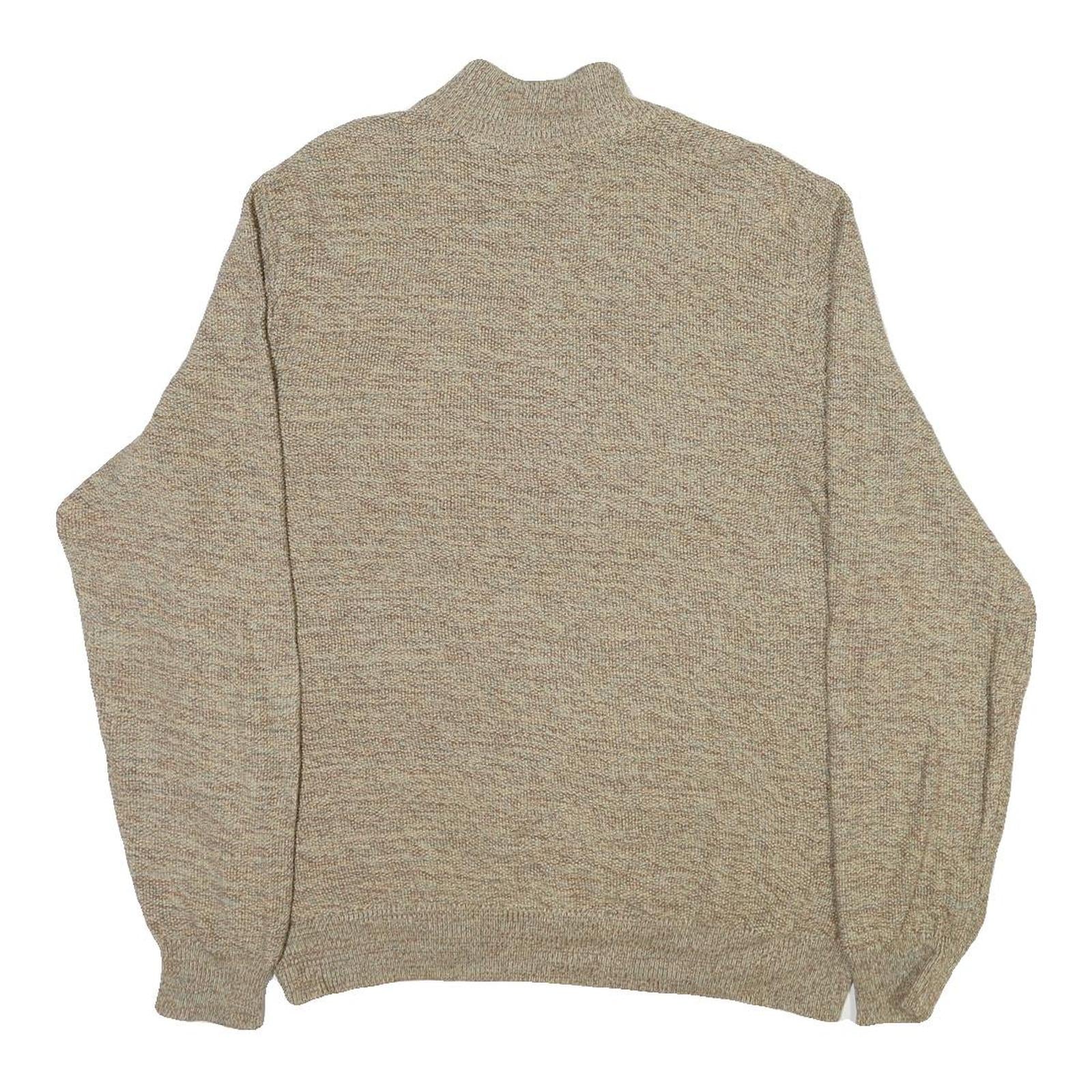 CHAPS Mens Beige Button Up Plain Roll Neck Basic Knit L Cotton Blend Jumper