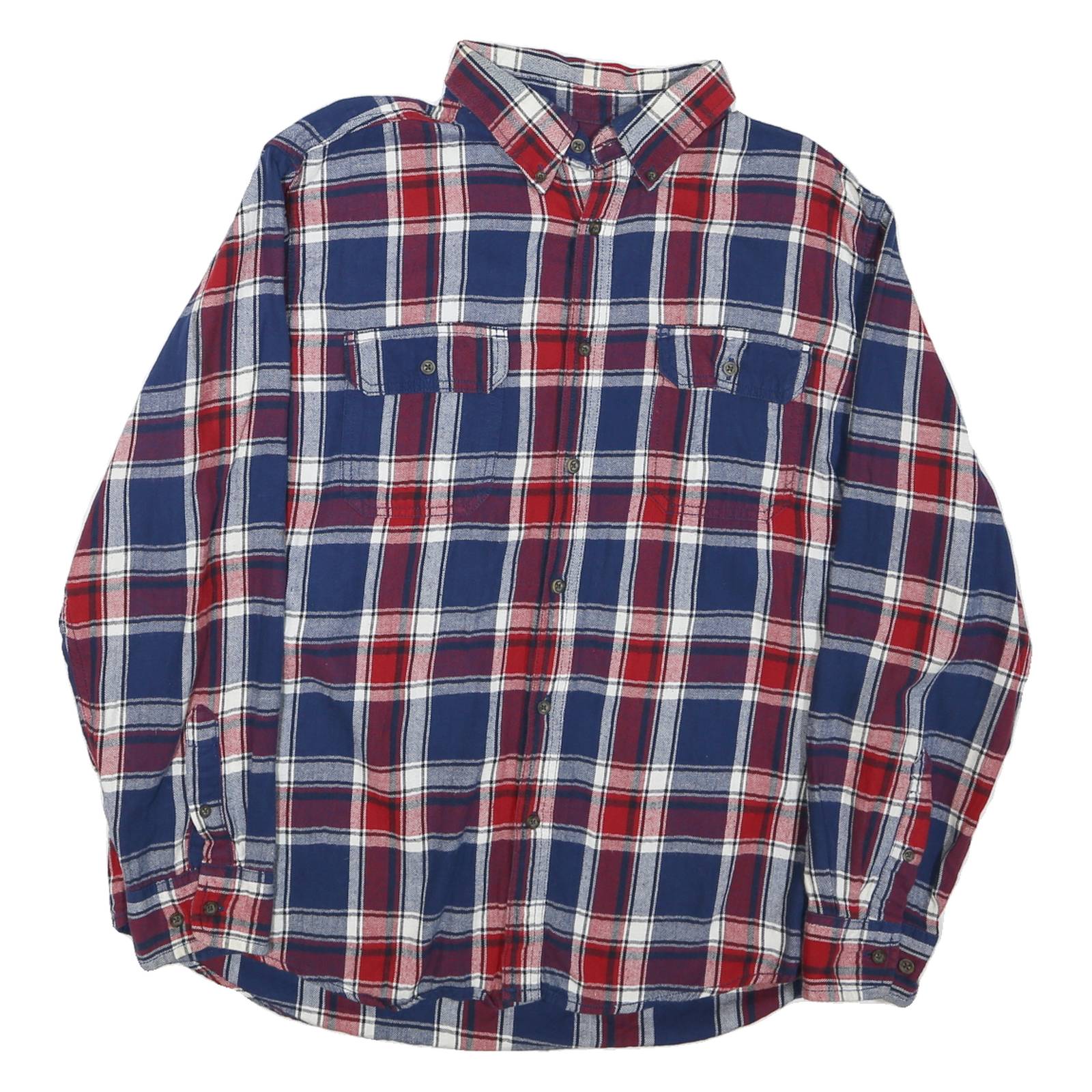 FADED GLORY Mens Blue & Red Check Cotton Shirt XL Casual Long Sleeve Button