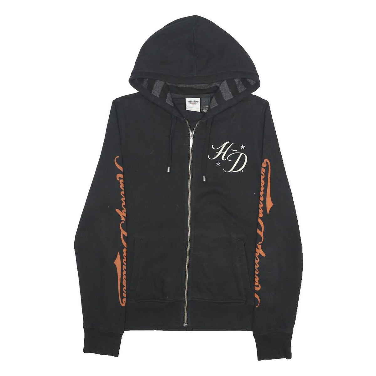 HARLEY DAVIDSON Womens Black & Orange Zip Hoodie M Motorcycles