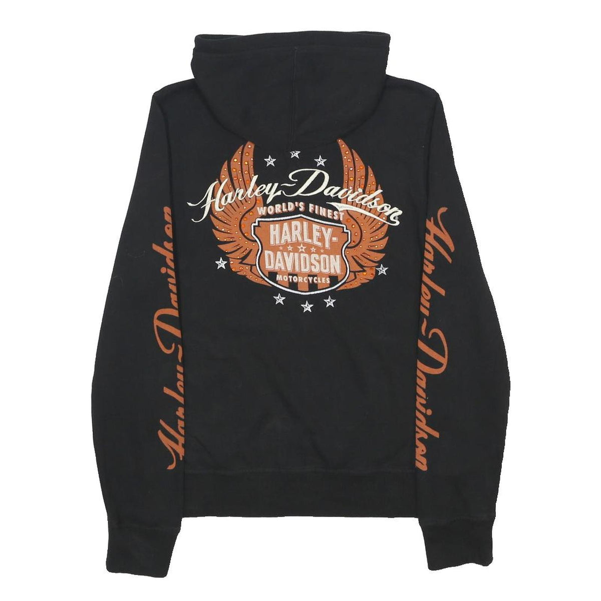 HARLEY DAVIDSON Womens Black & Orange Zip Hoodie M Motorcycles