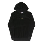 FILA Womens Black Hoodie UK 4 Cotton Blend Pullover Hooded Sweatshirt