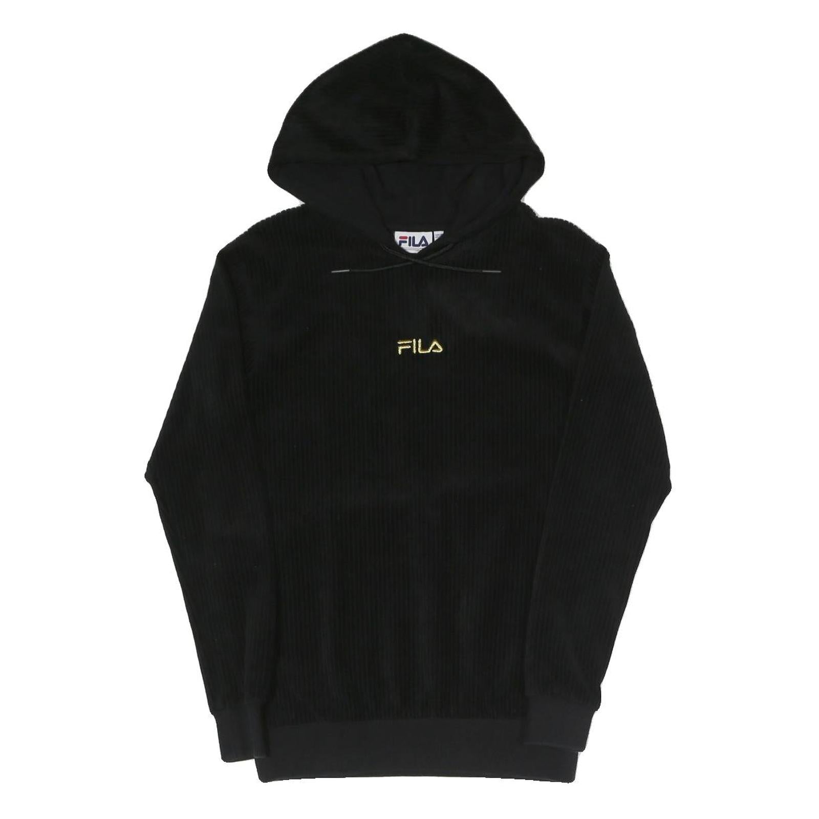 FILA Womens Black Hoodie UK 4 Cotton Blend Pullover Hooded Sweatshirt