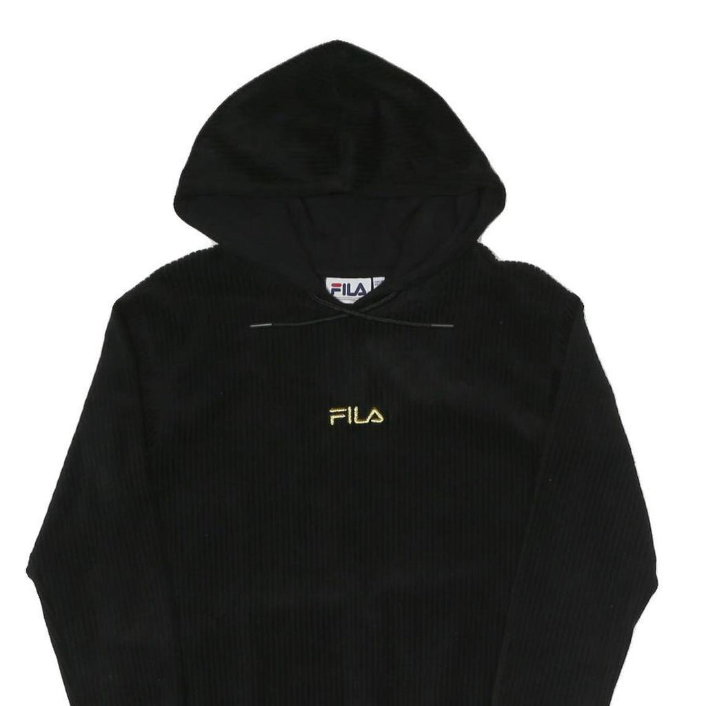 FILA Womens Black Hoodie UK 4 Cotton Blend Pullover Hooded Sweatshirt