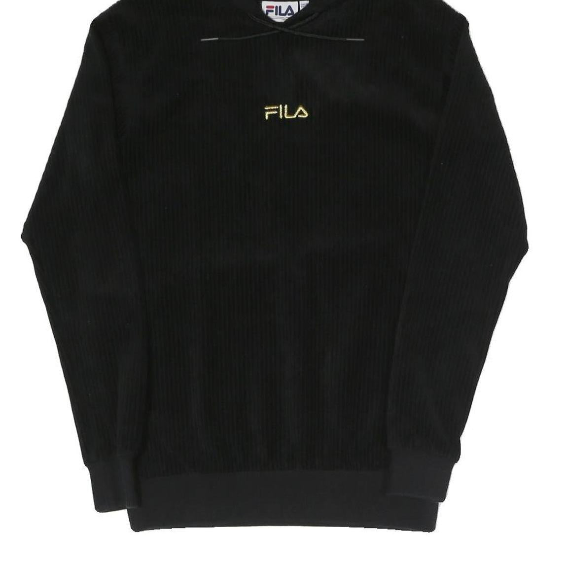 FILA Womens Black Hoodie UK 4 Cotton Blend Pullover Hooded Sweatshirt