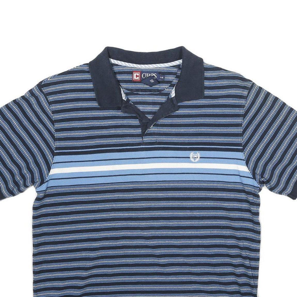 CHAPS Mens Blue & Navy Striped Short Sleeve Polo Shirt L Cotton Casual