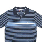 CHAPS Mens Blue & Navy Striped Short Sleeve Polo Shirt L Cotton Casual
