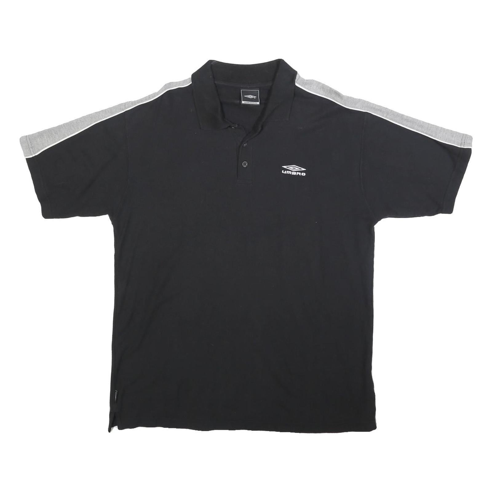 UMBRO Mens Black & Grey Cotton Blend Short Sleeve Polo Shirt L Sports Casual